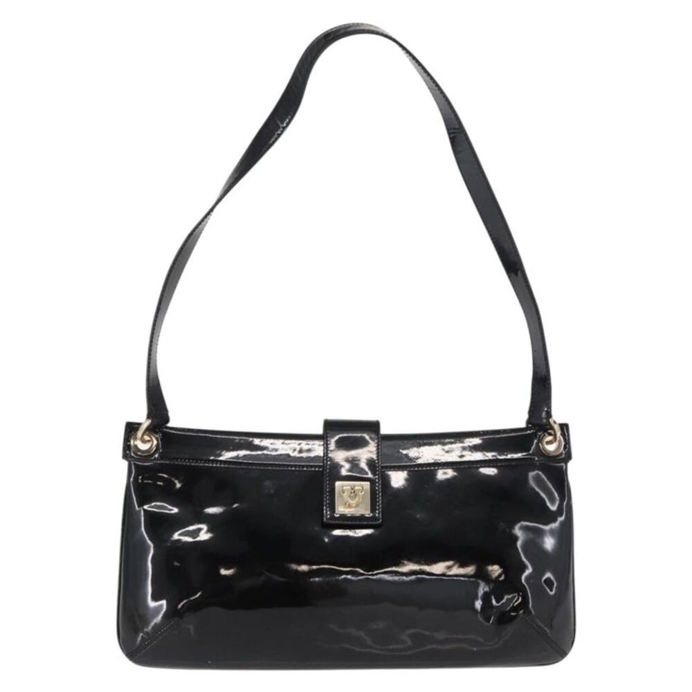 Salvatore Ferragamo Gancini Patent Leather Black Patent_Leather Shoulder Bag Bag